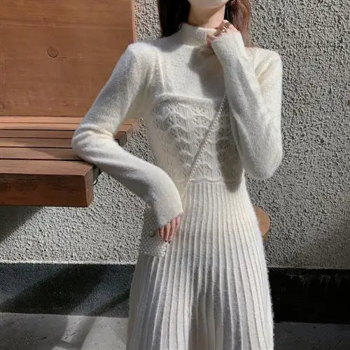 

SHIJIA Wool Dress for Woman 2 Piece Sets Autumn Winter New Korean Elegant Knitted Dress Vestido Female Fall Cashmere Knitwear