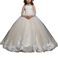 white lace flower girl dresses primera comunion wedding party little bride dress kids ball gown long sleeve girls pageant dress