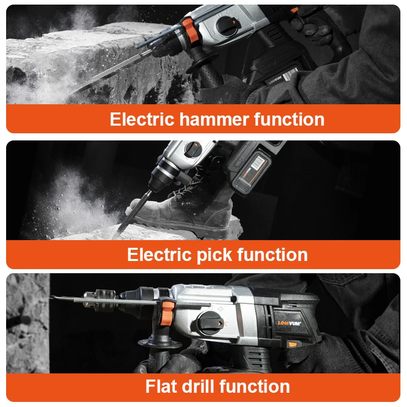 

LOMVUM 21V Rushless Cordless Rotary Hammer Cordless Electric Drill Electric Pick Brushless Motor for Switch Freely