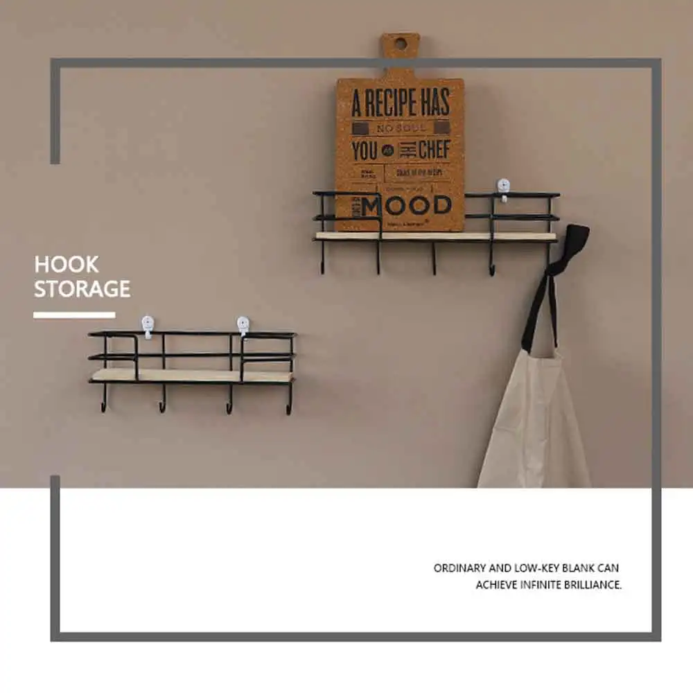 Креативная железная деревянная настенная стойка для хранения с крючками
