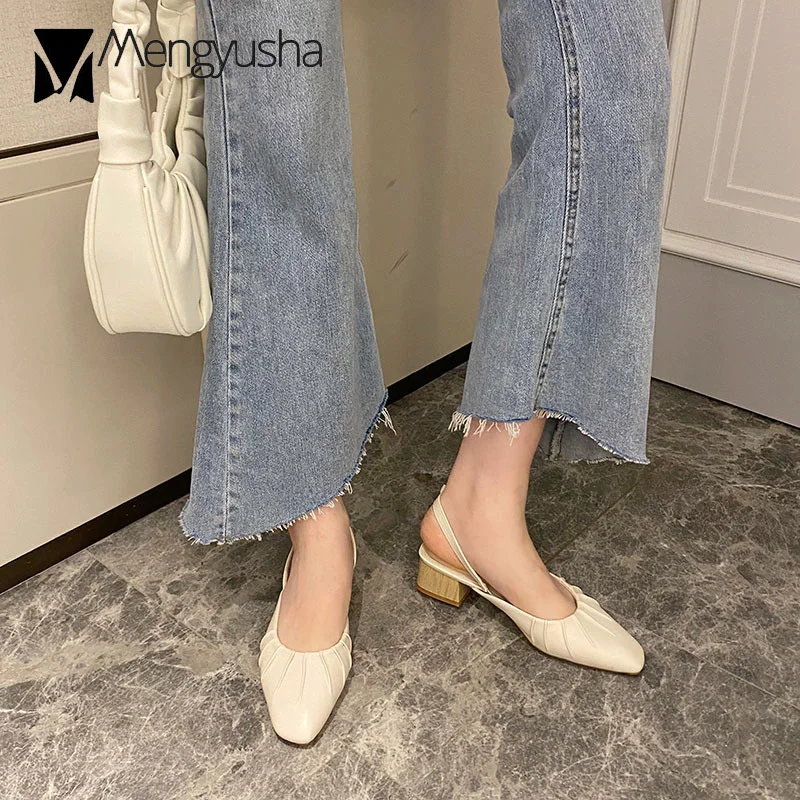 Туфли-лодочки женские на среднем каблуке мягкая кожа квадратный носок