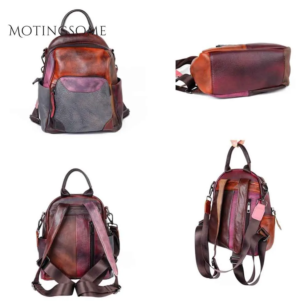 Женский рюкзак из натуральной воловьей кожи Ретро стиль пэчворк ручная работа