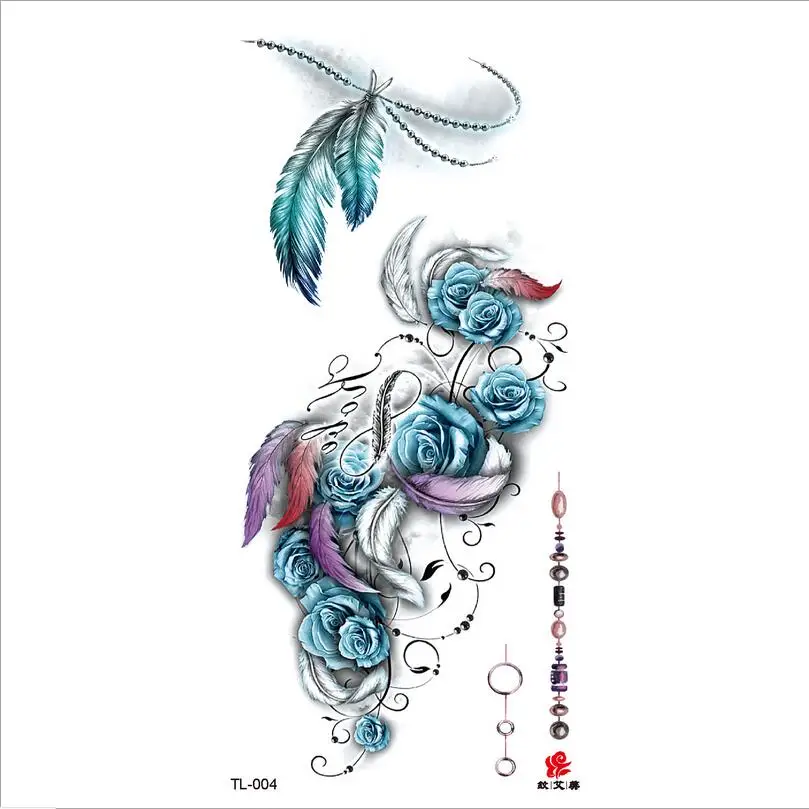 Фото Purple Watercolor Rose Flower Waterproof Tattoo Stickers Women Body Chest Art Temporary Tatto Girl Waist 3D Flowers Tatoo T1810 №3