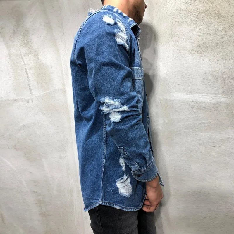 2019 Мужская рваная джинсовая куртка модная Chaqueta Hombre верхняя одежда Осенняя