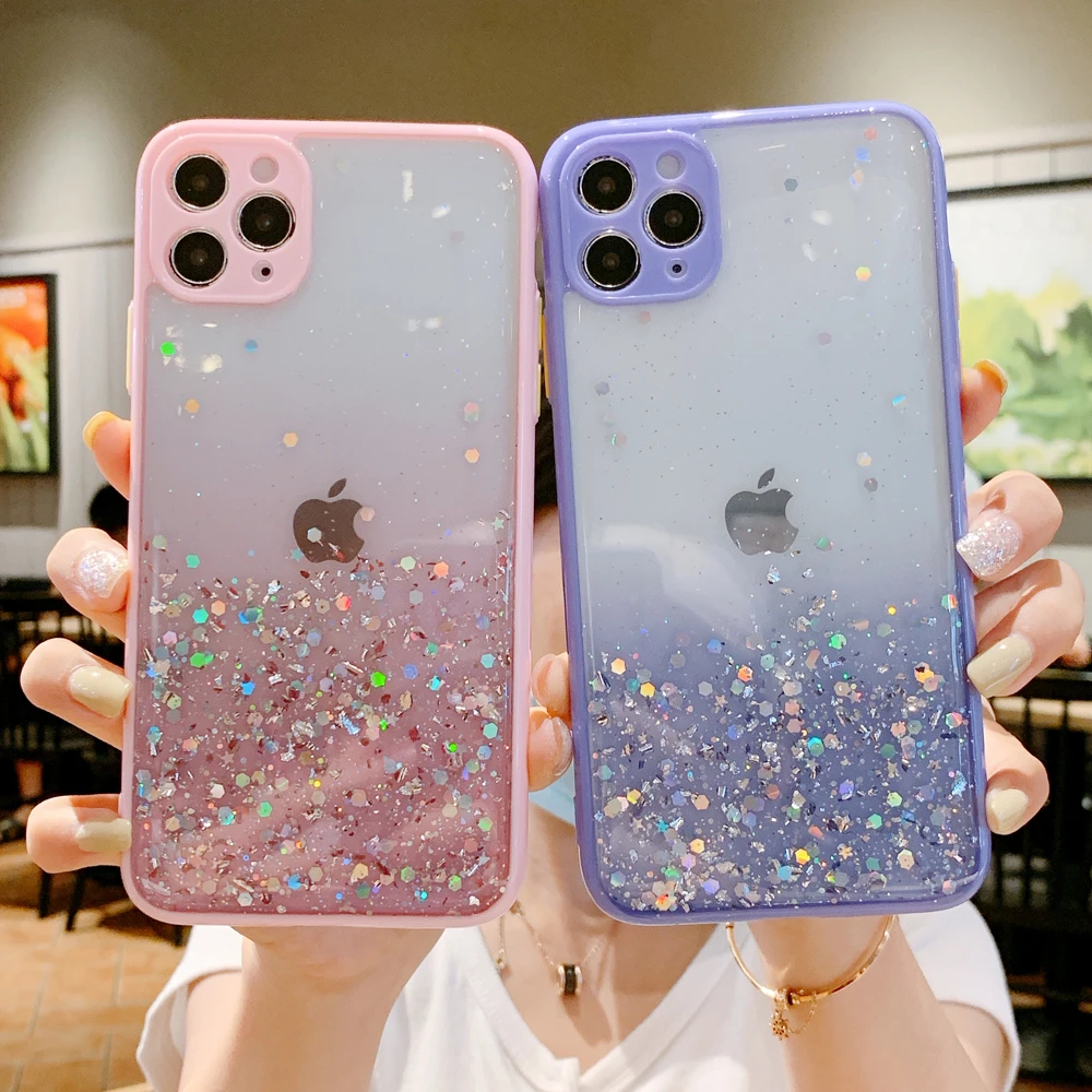 

Luxury Glitter Star Silicone Case for IPhone 11 12 Pro XS X XR Max 6 7 8 Plus SE 2020 Shining Sequin TPU Soft Clear Back Cover