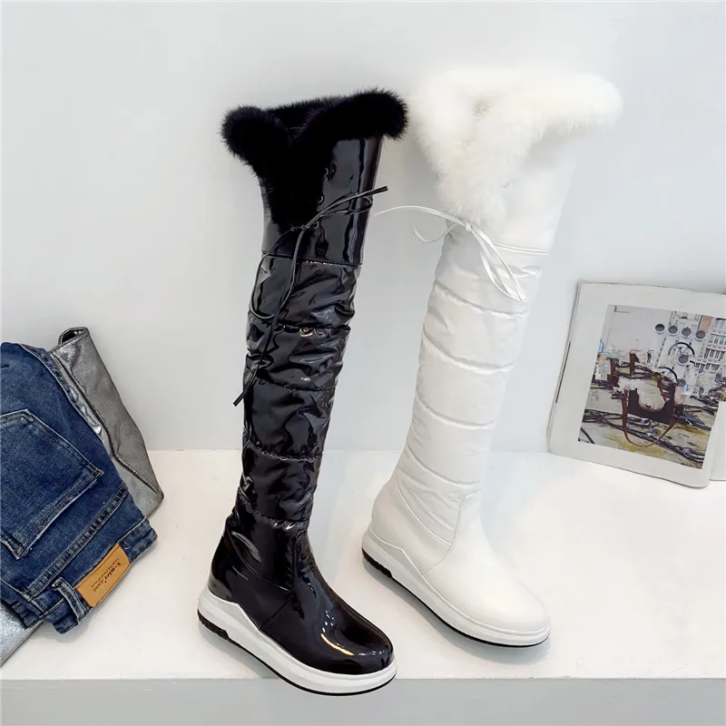 Женские сапоги на платформе MORAZORA черные до бедра водонепроницаемые плоской