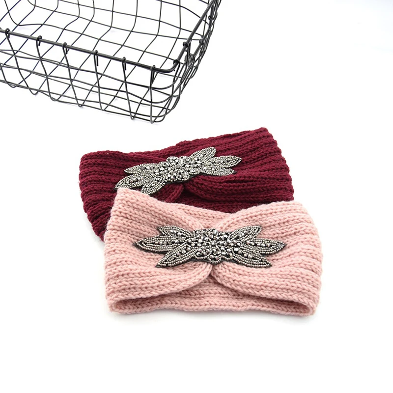 

Women Knitted Woolen Headband Crystal Rhinestone Elastic Headband Headwrap Winter Warm Hair Accessories Comfortable Headwear