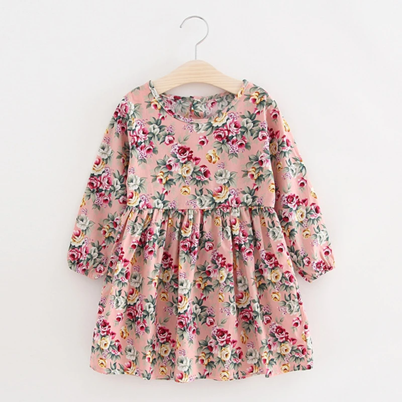New Kids Long Sleeve Dresses Girls Flower Printed Princess Dress Summer Children Clothing 2 3 4 5 6 7 Years Girl Elegant Outfits | Детская