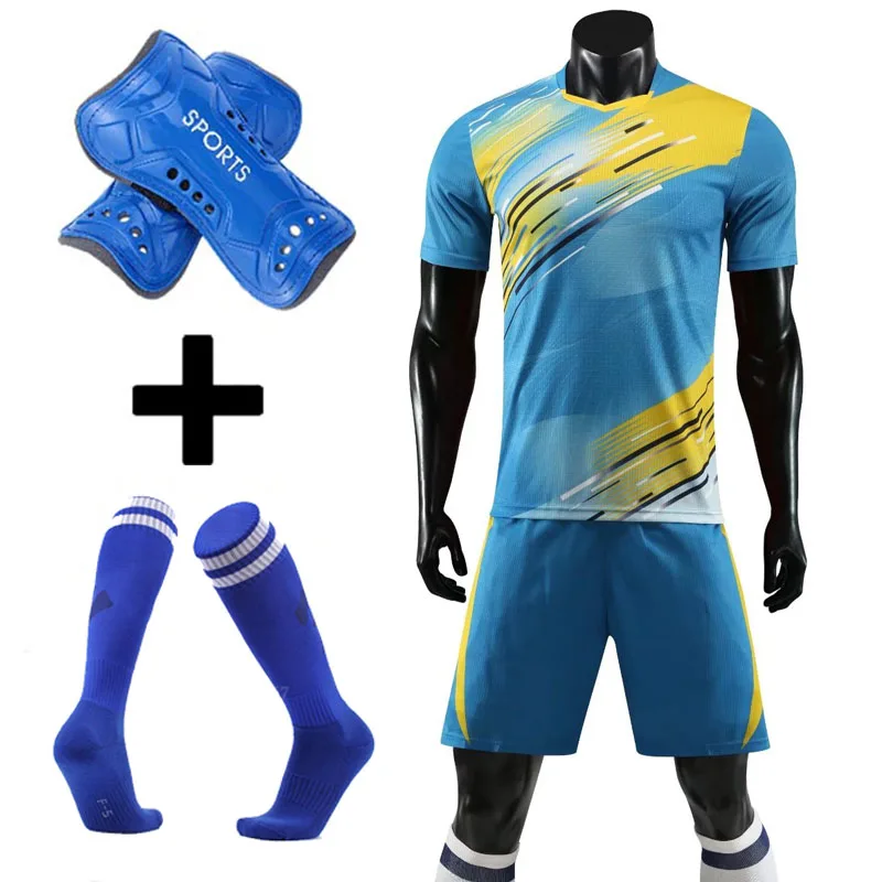 Soccer Jersey Set with socks+Shin guards custom Adult Kids survetement Football Kit uniforms Futbol Training Shirts Short Suit