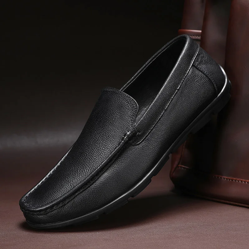 New Summer Men Shoes Casual Luxury Brand Genuine Leather Mens Loafers Moccasins Italian Breathable Slip on Boat | Обувь