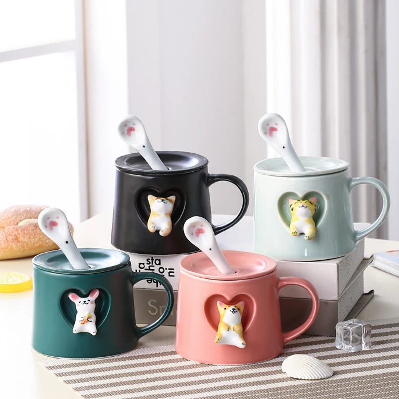 Кружка на окно с милыми животными керамическая кружка креативная ложкой и