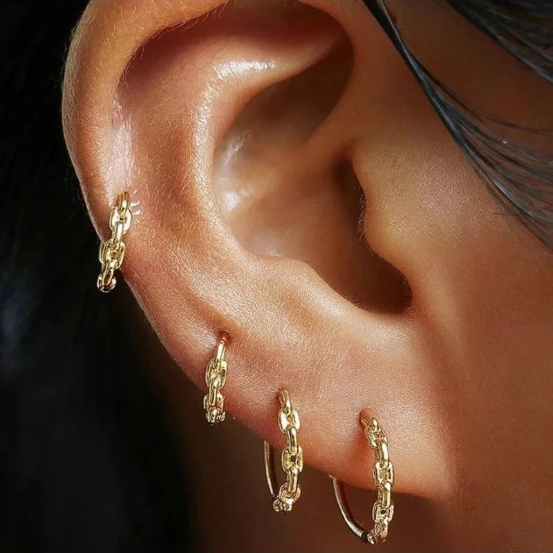 

6Pcs/set Fashion Copper Metal Gold Small Stud Earrings for Women Trendy Geometric C Shape Chain Tiny Earrings Jewelry Wholesale