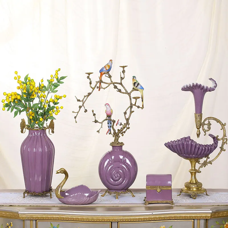 

zq French Style Retro Ornaments Living Room Ornament European High-End Ceramic Vase