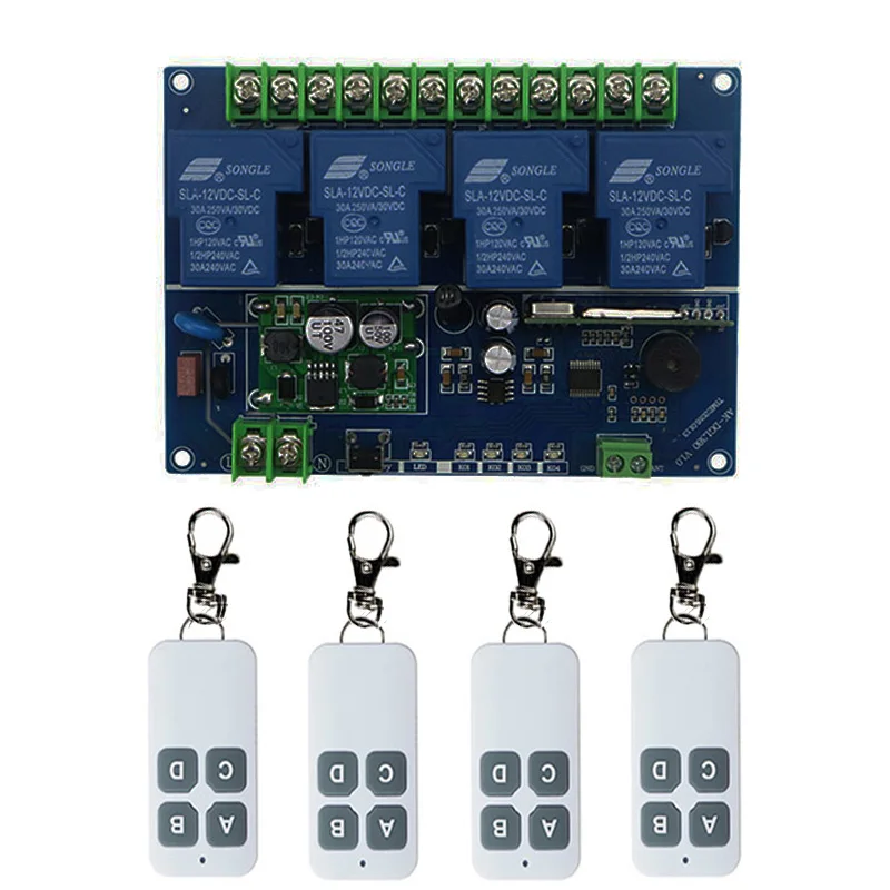 

DC12V 24V 36V 48V 4CH 30A RF wireless remote control switch System, ransmitter+Receiver,315/433 MHZ Gate Electric Doors shutters