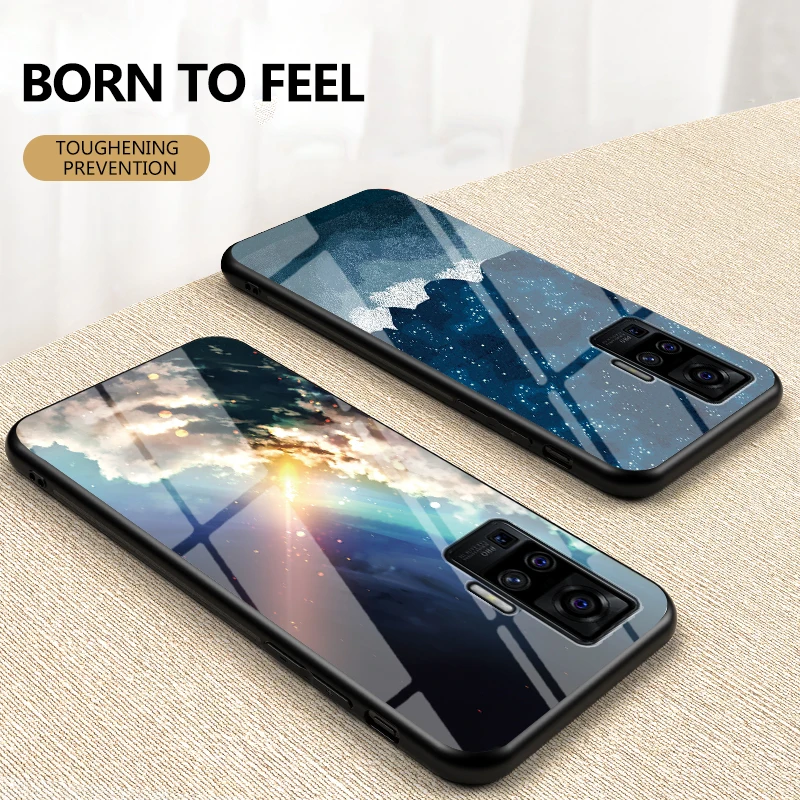 

Luxury Starry sky Tempered Glass Case For VIVO X50Pro X30Pro VIVO X50 Y70s Y50 V17India IQOO Neo3 Cover Soft edge Bumper Shell