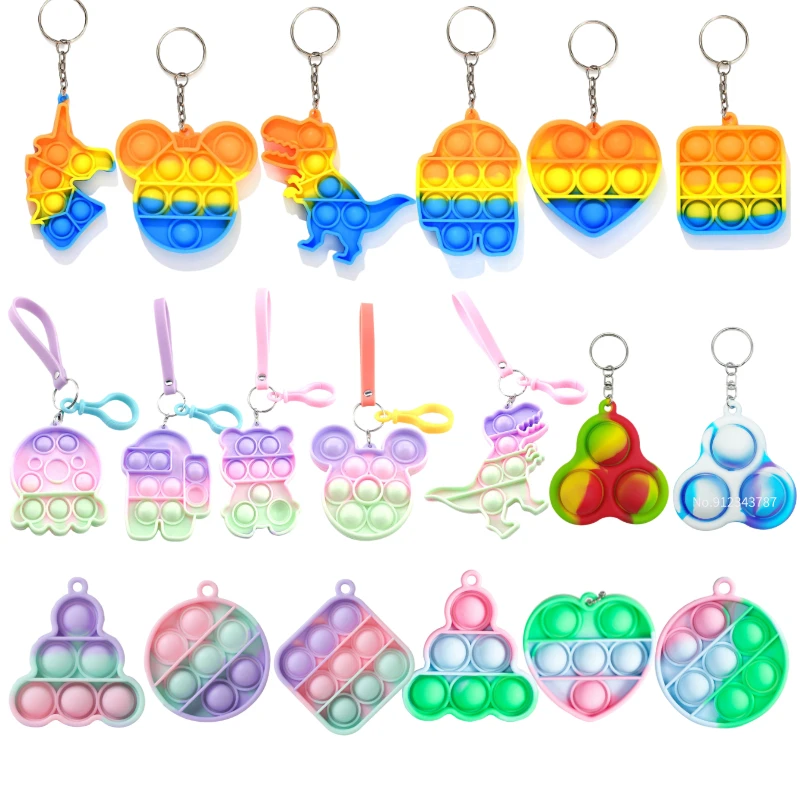 

Push Pops Its Mini Keychain Dinosaur Fidget Toy For Autism Adhd Anxiety Anti Stress Relief Sensory Push Bubble Rainbow Toys