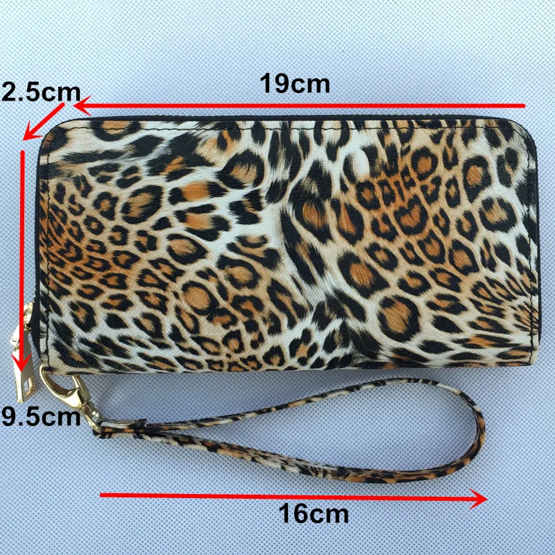 

YAMBUTO Leopard Wallet Women PU Leather Purse Card Holder Zipper Wristband Bag Female Clutch Luxury Animal Phone Coin Packet Bag