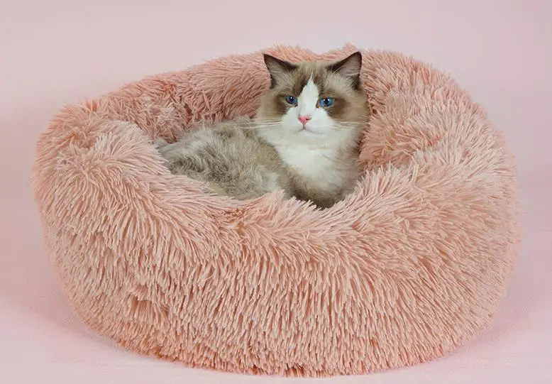 

Современная мягкая плюшевая круглая кровать для домашних животных для кошек или маленьких собак, мини-кровать для собак и кошек среднего ра...