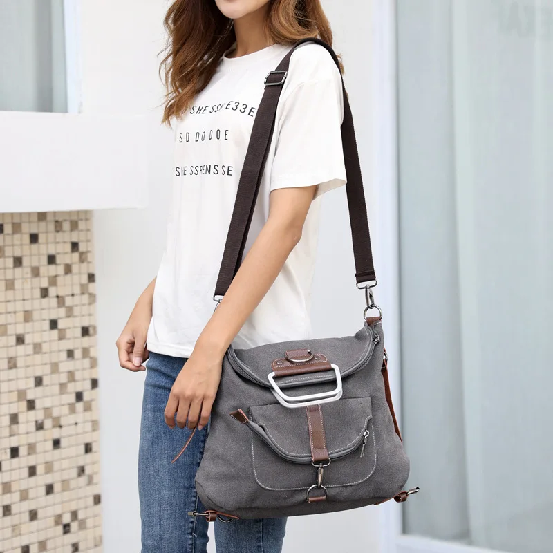 

New canvas shoulder bag for women, fashion and leisure multi-functional backpack