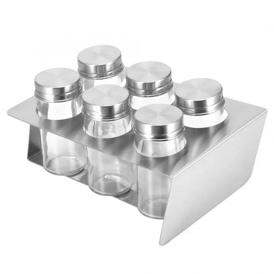 

6pcs Stainless Steel Dustproof Seasoning Can Dustproof Seasoning Bottle Jar Set for Kitchen Salt Pepper Cumin Powder Box Set