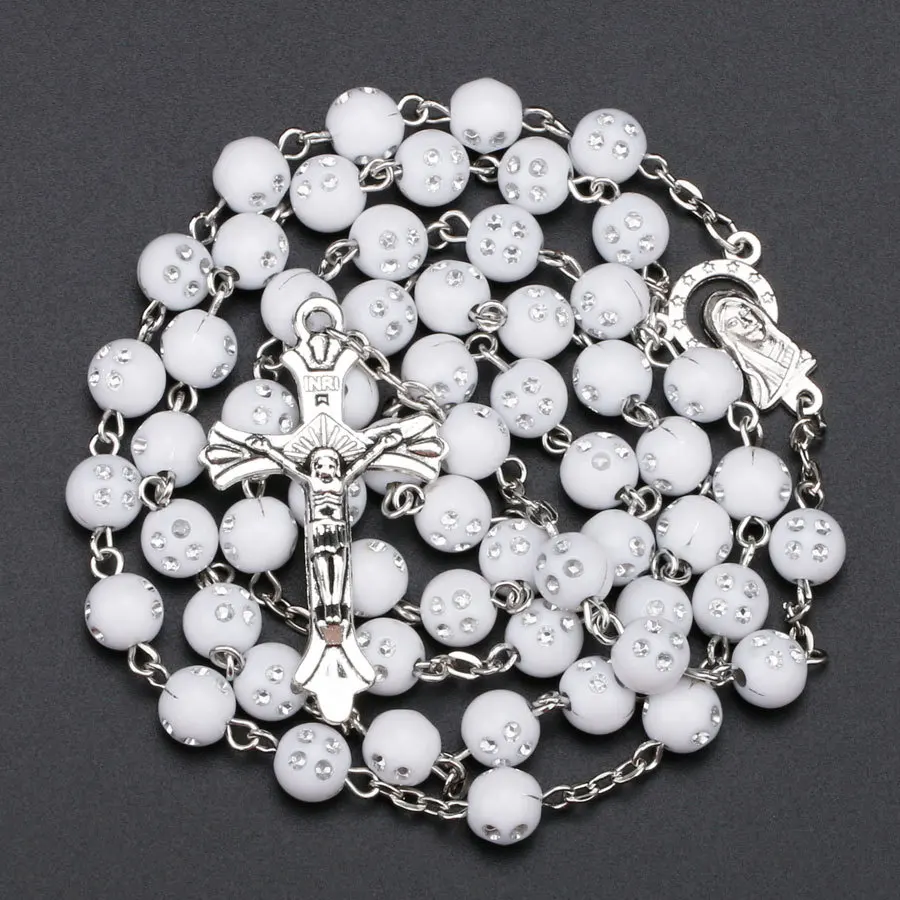 

Catholic Rosary Necklace Christ Jesus Virgin Mary Cross Long Religious Necklace