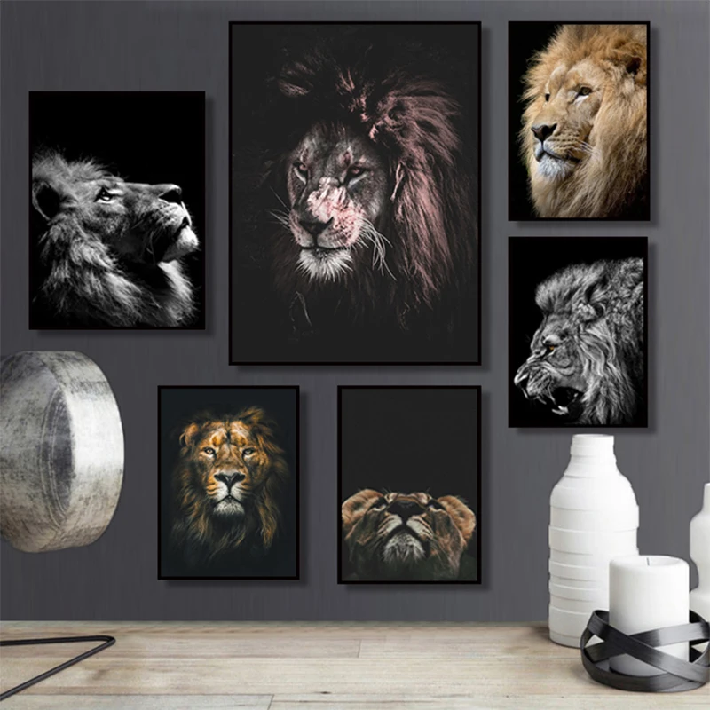 

Nordic Black and White Wild Animal Lion Poster Art Pictures Canvas Painting Posters and Prints Wall Art Living Room Home Decor