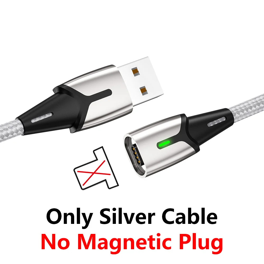 Only Cable Silver Магнитный зарядный кабель Micro Usb MANTIS 3m 2m 1m для Iphone samsung светодиодный магнитный кабель синхронизации данных 3A кабель быстрой зарядки type C - Цвет: Only Cable Silver
