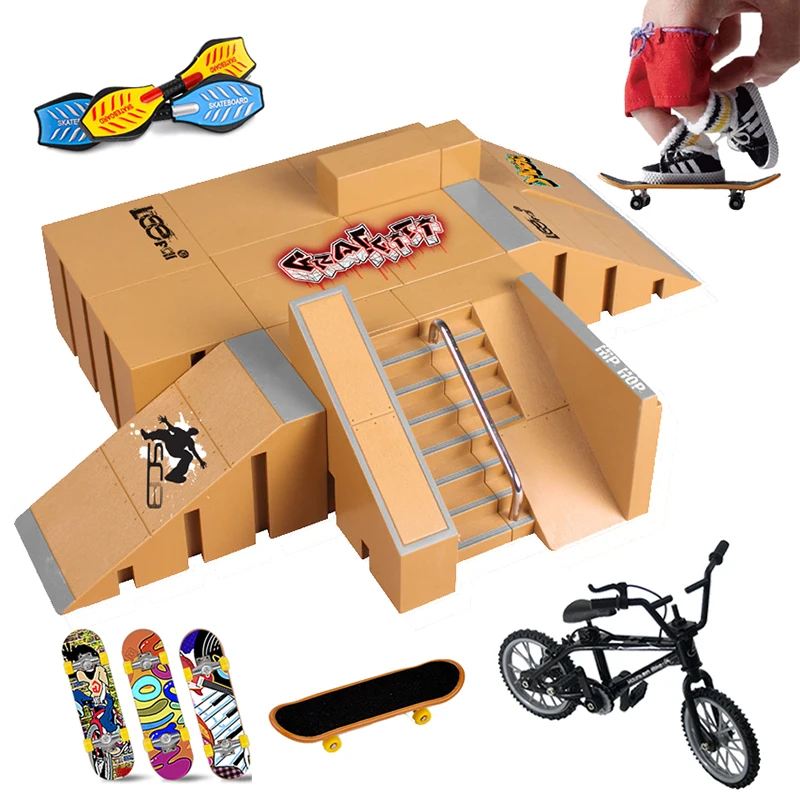 Скейтборды на палец, скейтборд, рампа, набор деталей, игрушка для пальцев, велосипед, пальцы, тренировочные спортивные игрушки для фингербор...