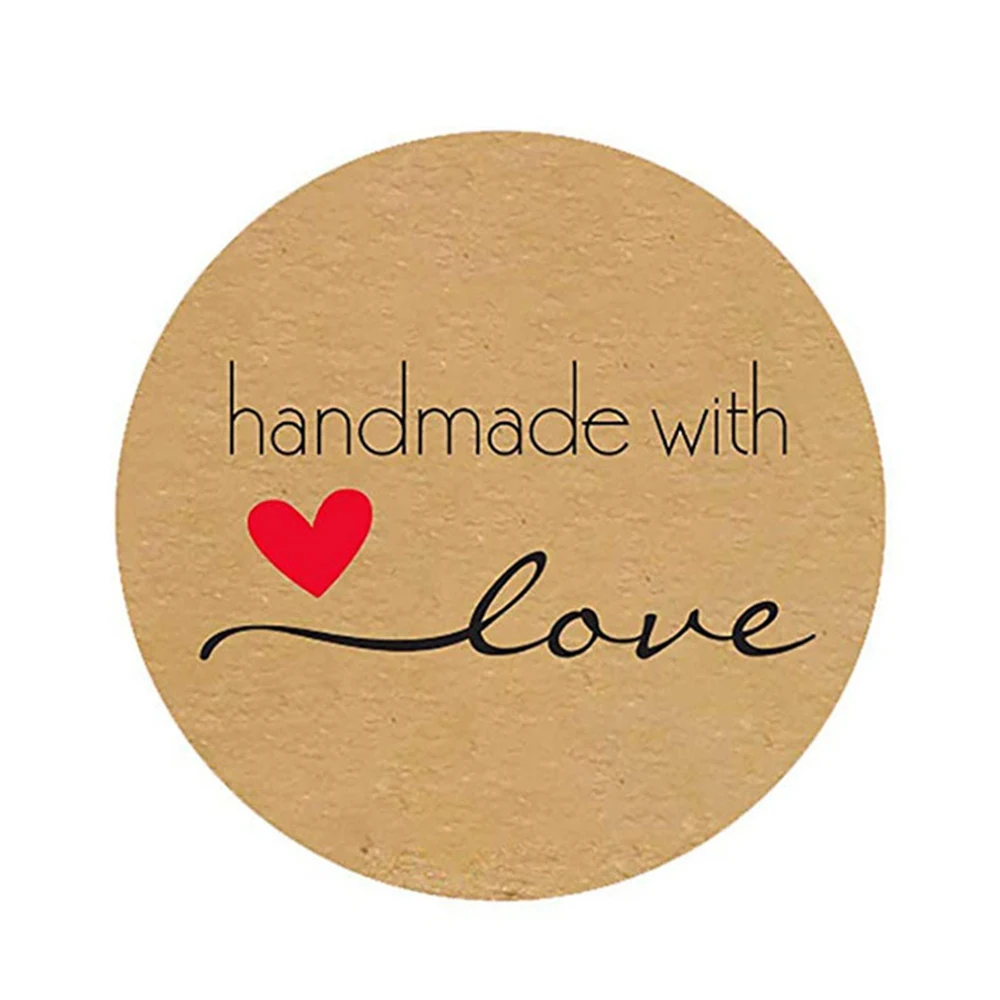 50-500PCS Brown Kraft cartoon handmade with love stickers Wedding Decorative Stickers Seal Labels Sticker for Package | Дом и сад