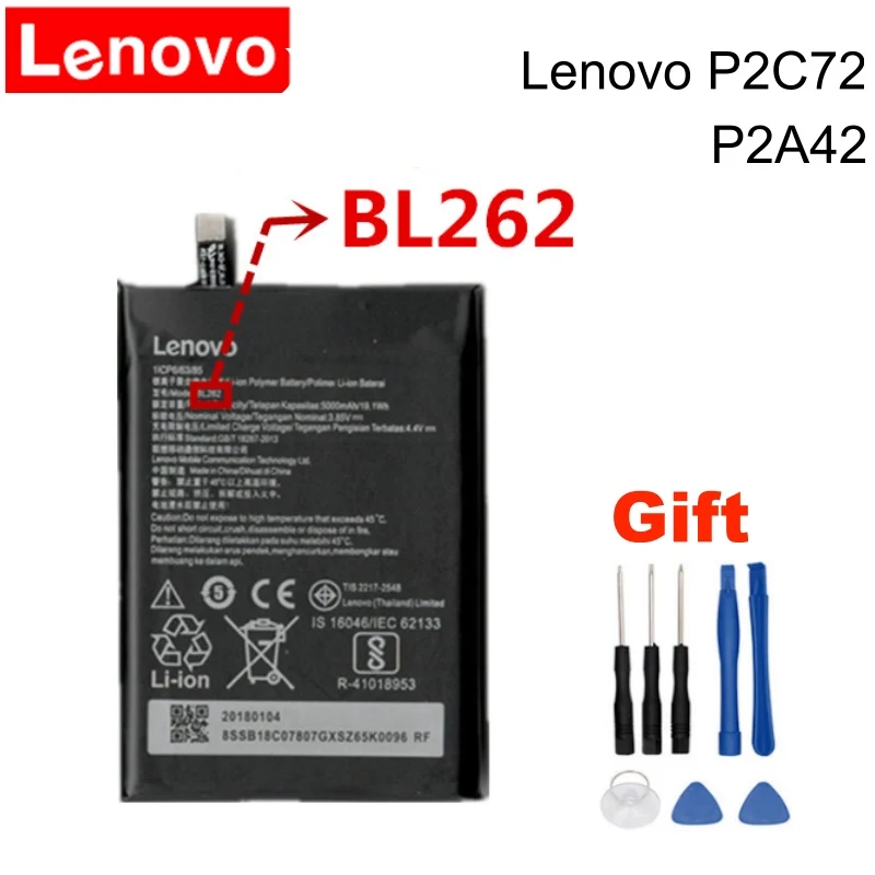 Оригинальный аккумулятор Lenovo BL262 на 5000 мАч для замены встроенной электрической платы мобильного телефона P2C72 P2A42 + бесплатный набор инструментов.