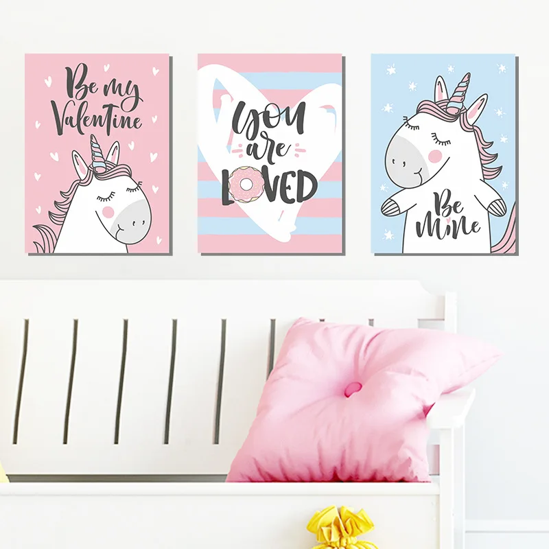 

Cute Couple Unicorn Stickers for Kids Rooms Baby Room Decoration Wall Posters Mural Art Home Decor Nordic Style Cartoon Stickers