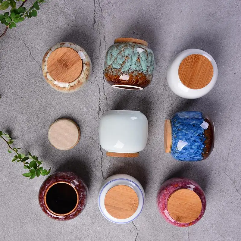 220ml Chinese Style Ceramic Storage Bottle Jar Colorful Tea Caddies Containers Kitchen Portable Travel Candy Coffee Snacks Jar