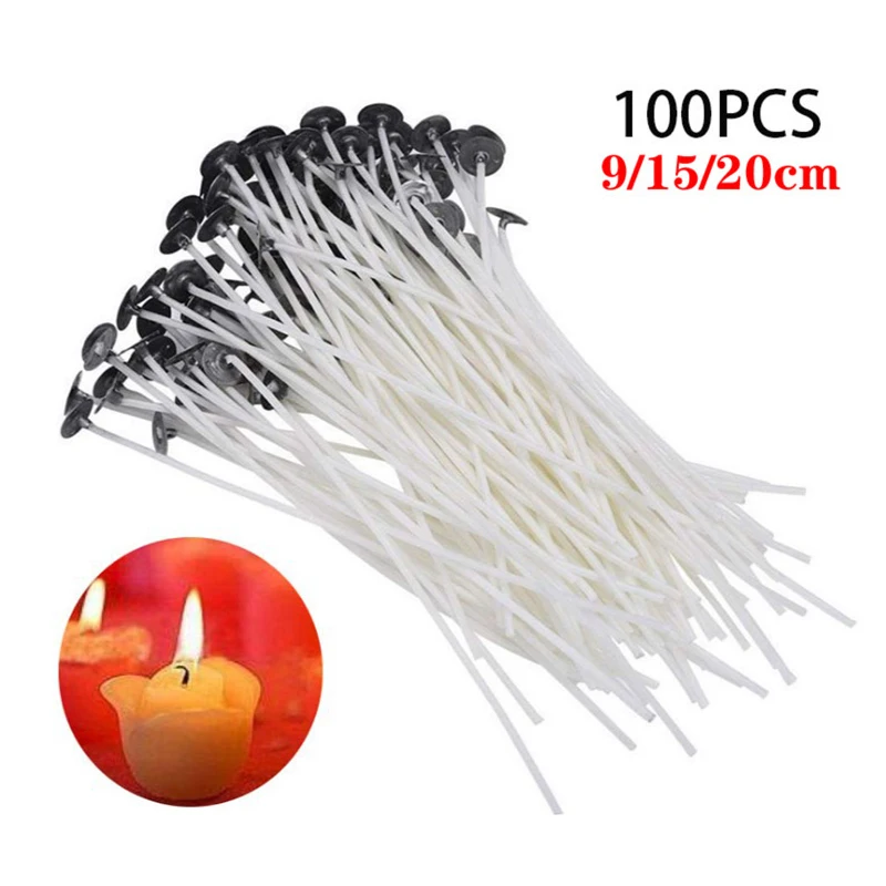 

100Pcs Cotton Candle Wicks Smokeless Wax Pure Cotton Core DIY Candle Making Pre-waxed Wicks Party Supplies 9/15/20cm