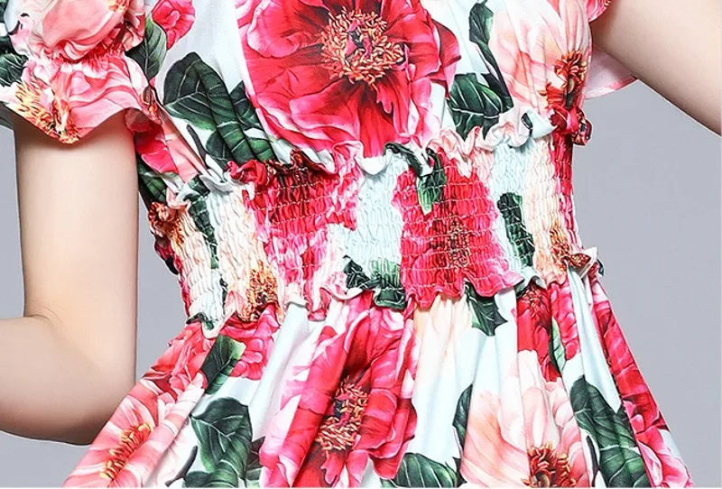 

2021 Summer Fashion Elegant sexy Women slash neck short Sleeve Printed casual Dresses