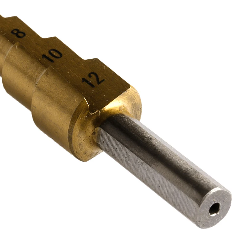

Gold Tone Triangle Shank Titanium-Plated Straight 5 Step Flute Drill Bit 4-12mm
