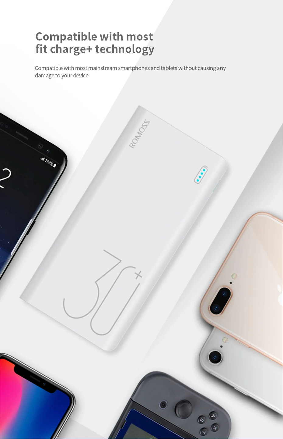 30000mAh ROMOSS Sense 8+ power Bank портативный внешний аккумулятор с QC двусторонней быстрой зарядкой портативный внешний аккумулятор зарядное устройство для телефона