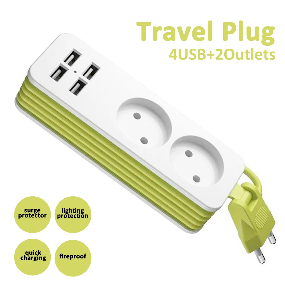 Дорожный удлинитель с европейской вилкой портативная розетка 4 USB портами для
