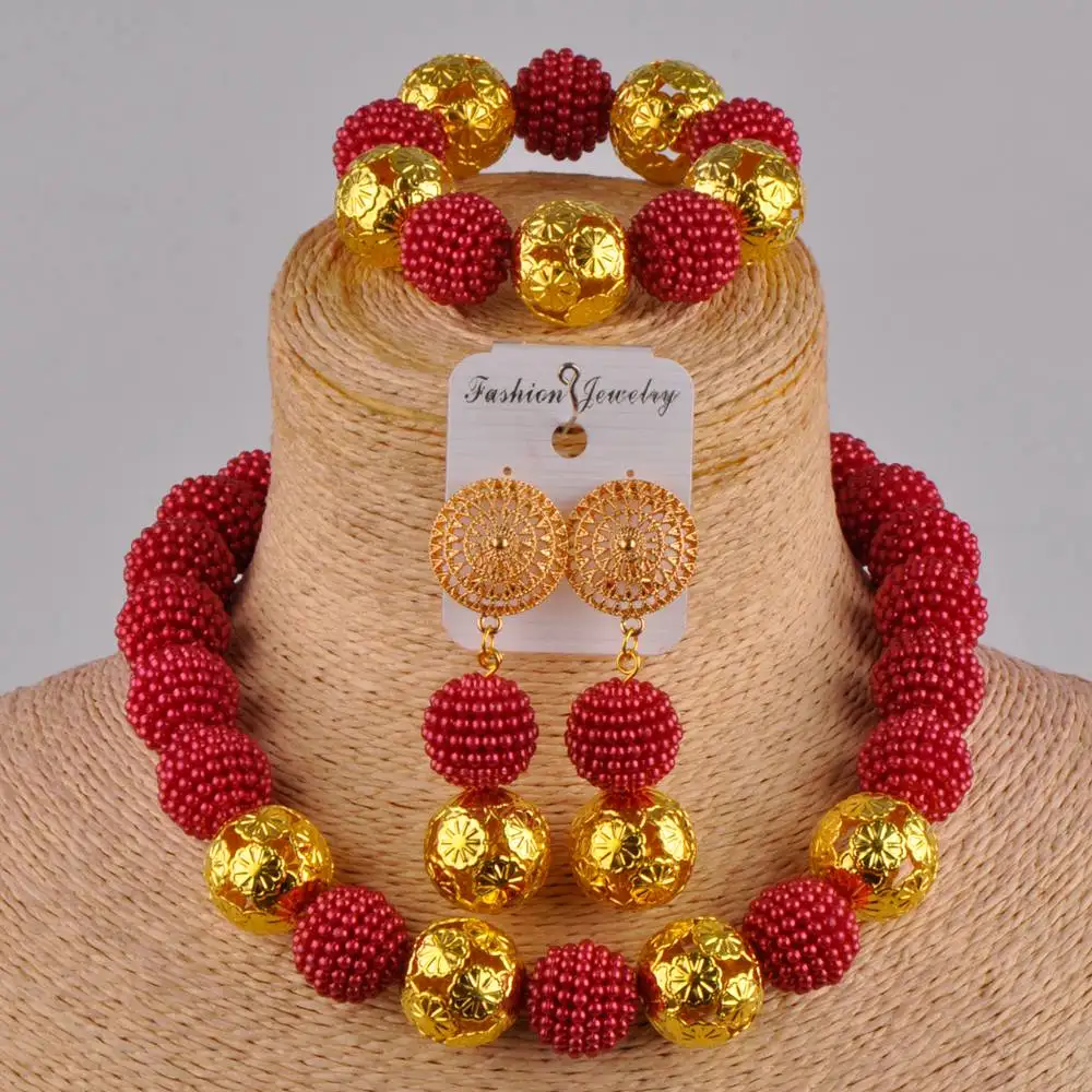 

wine simulated pearl african wedding beads costume jewelry set FZZ32