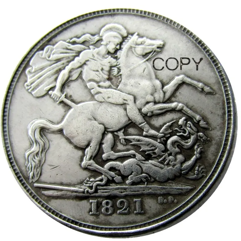 Великобритания 1821 Джордж IV одна Корона Посеребренная буква Край имитация монеты