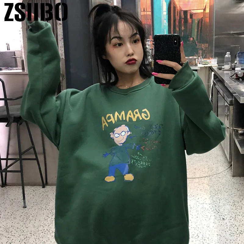 Женский свитшот с милым мультяшным принтом и надписью Модный пуловер в стиле