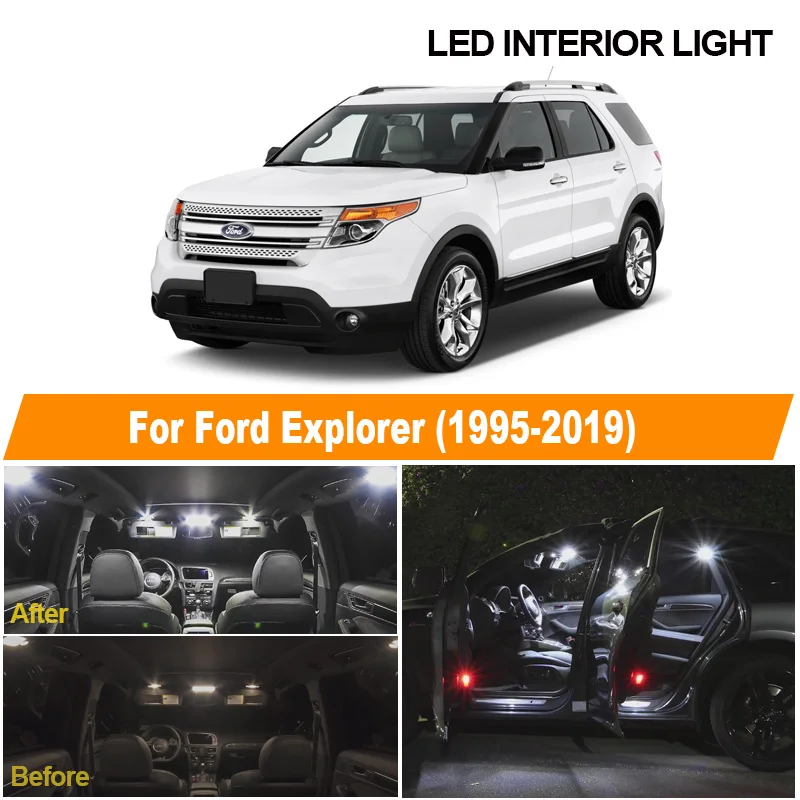 Kit de bombillas de techo para coche, luz LED Interior, mapa blanco, para Ford Explorer 1995, 1996, 2008, 2009, 2010-2017, 2018, 2019