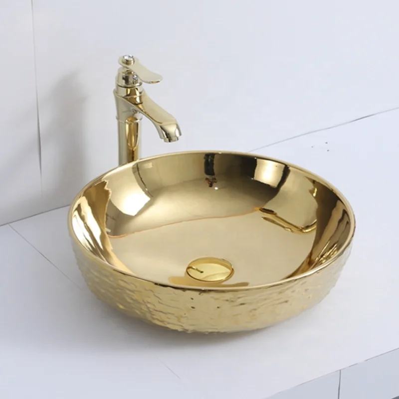 

Ceramic gold color hand wash basin golden sink bathroom
