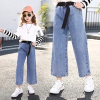 girls jeans for kids denim pants teenage jeans for girls wide leg pants 10 12 year elastic high waist children trousers pantalon