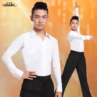 mens ballroom latin dance clothes white button shirt tops long sleeve national standard waltz dance adults formal costume