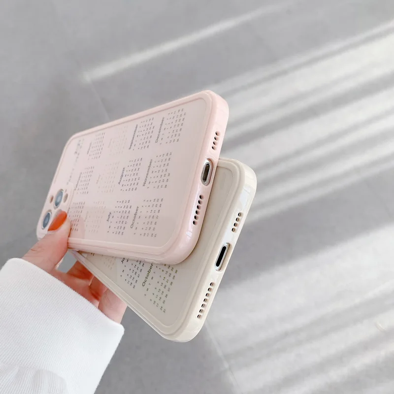 

2021 Calendar Shockproof Silicone Case For iPhone 12 11 Pro Max XS XR X 7 8 Plus SE 2020 Camera Protect Square Soft Cover Cases