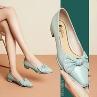 universe m043 new arrival 2021 sweet butterfly knot low heels mint green pointy toe crytstal pumps for lady womens dress shoes