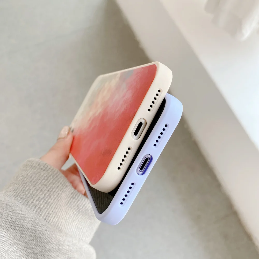 

Watercolor Lens Protection phone Case for iPhone 11 12 Pro Max Mini X XR XS SE 2020 7 8 6 6S shockproof Soft TPU Cover Cases