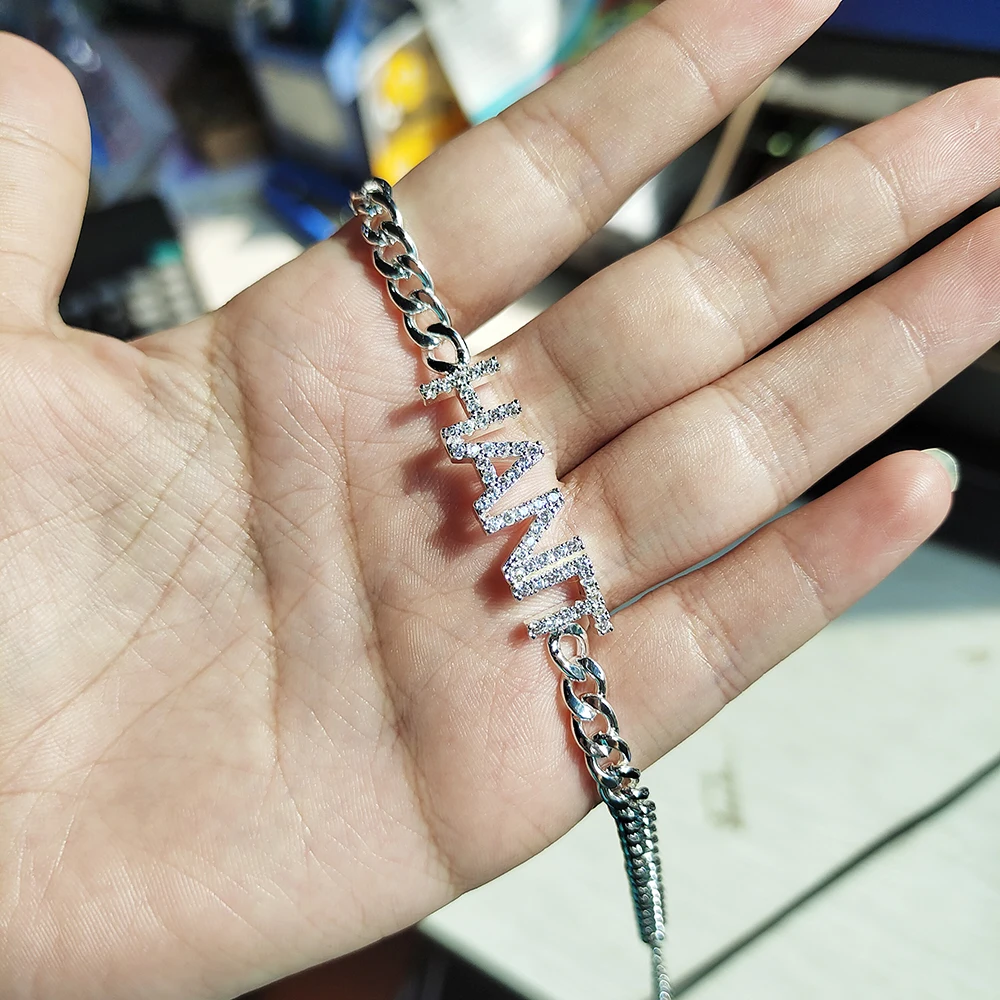 Браслет DODOAI с надписью на заказ блестящий регулируемый браслет из кубинской цепи