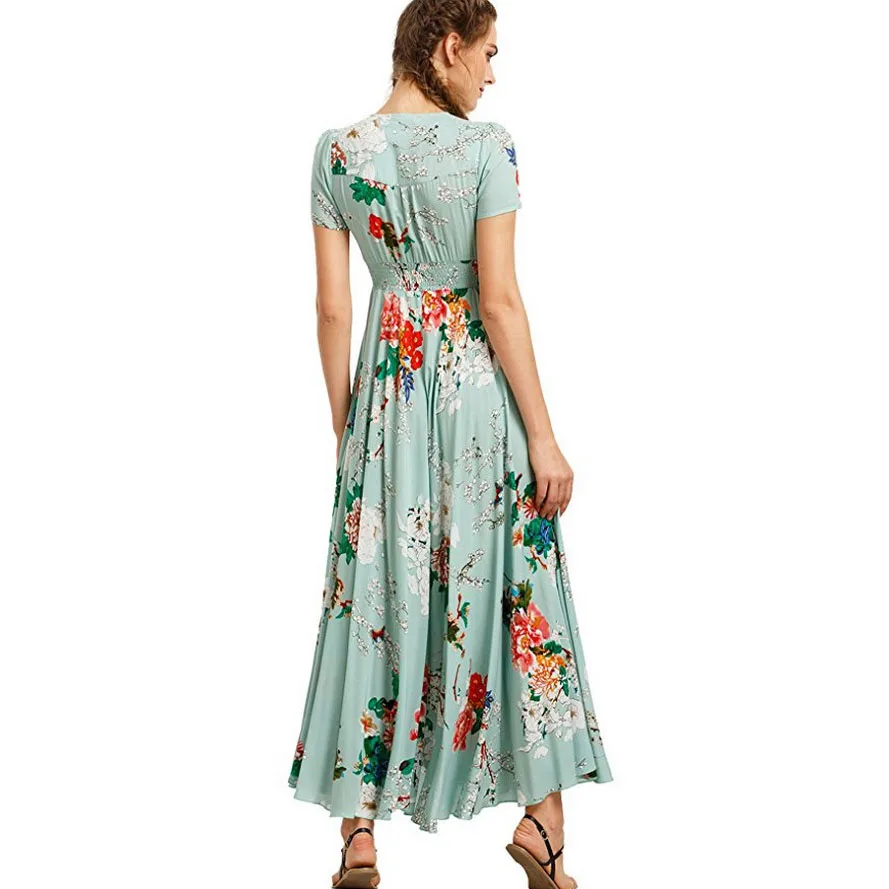 Женское длинное платье с цветочным принтом летнее пляжное платье-туника в стиле