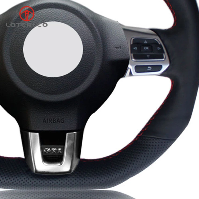 Черный чехол рулевого колеса автомобиля LQTENLEO из искусственной кожи для Volkswagen Golf 6